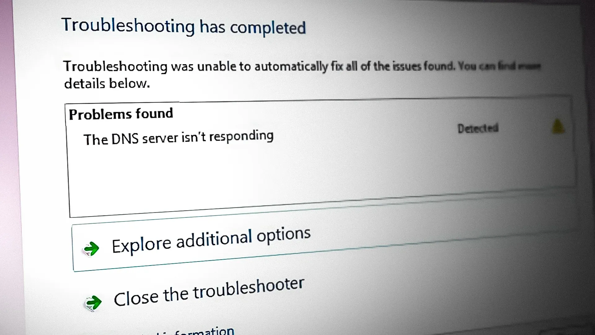 What is the error DNS server not responding?